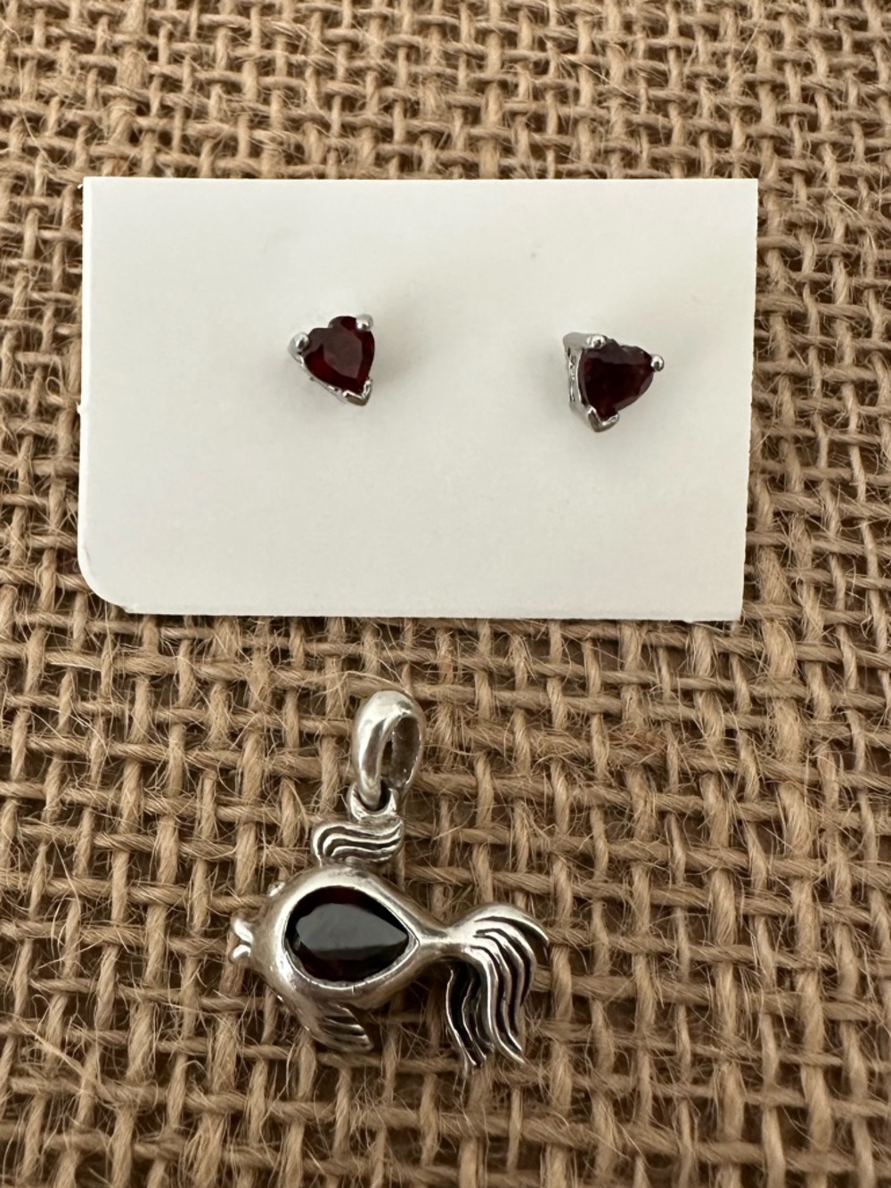 Sterling Silver Garnet Pendant and Earrings Set